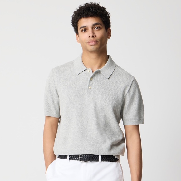 New J.CREW Size M Basketweave Cotton Sweater Polo in Gray Heather $98 CI774 - Picture 1 of 6